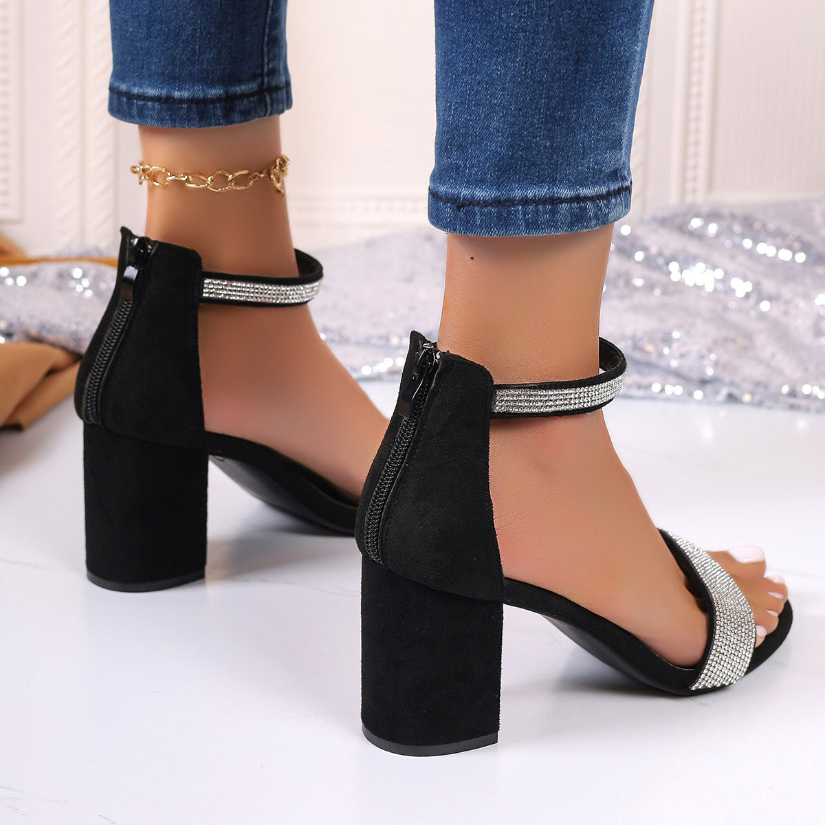 Rhinestone High Heel Strappy Shoes